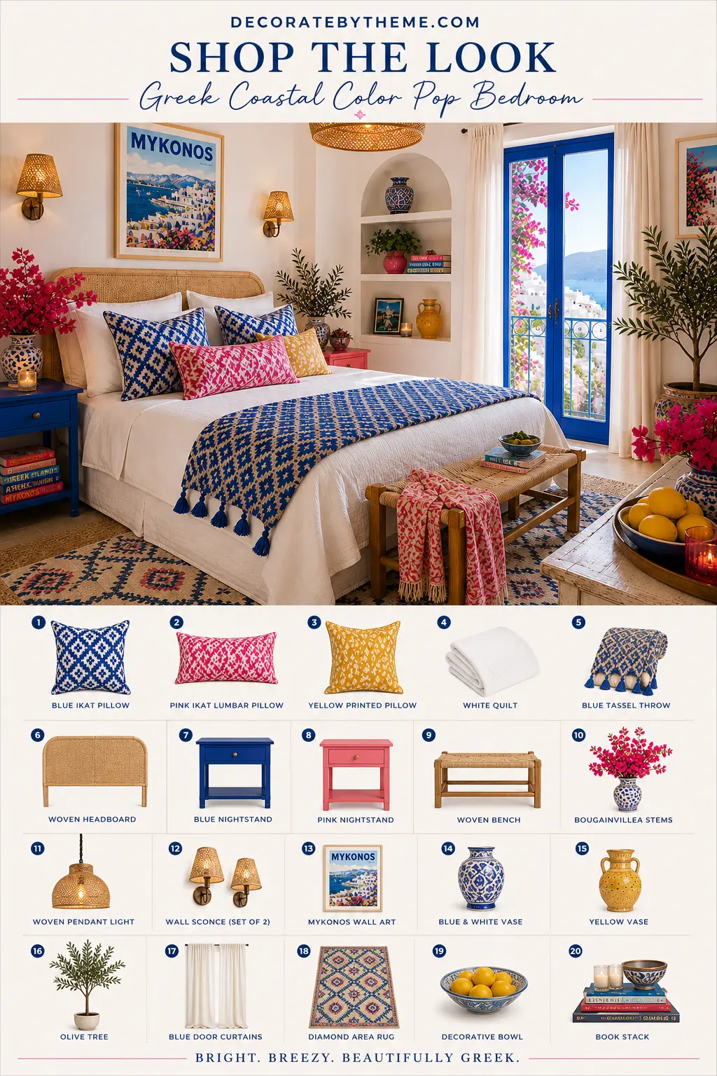 Greek Color Pop Coastal Bedroom Shop the Look