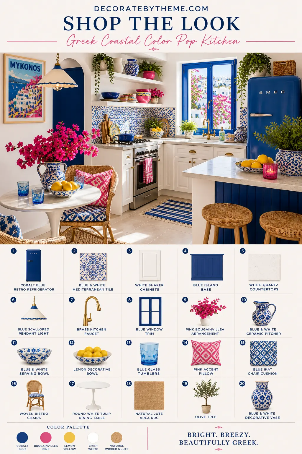 Greek Color Pop Coastal Kitchen Shop the Look