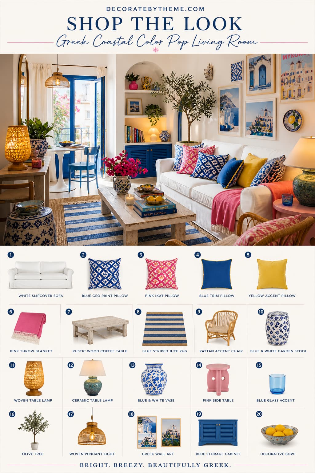 Greek Color Pop Coastal Living Room Shop the Look