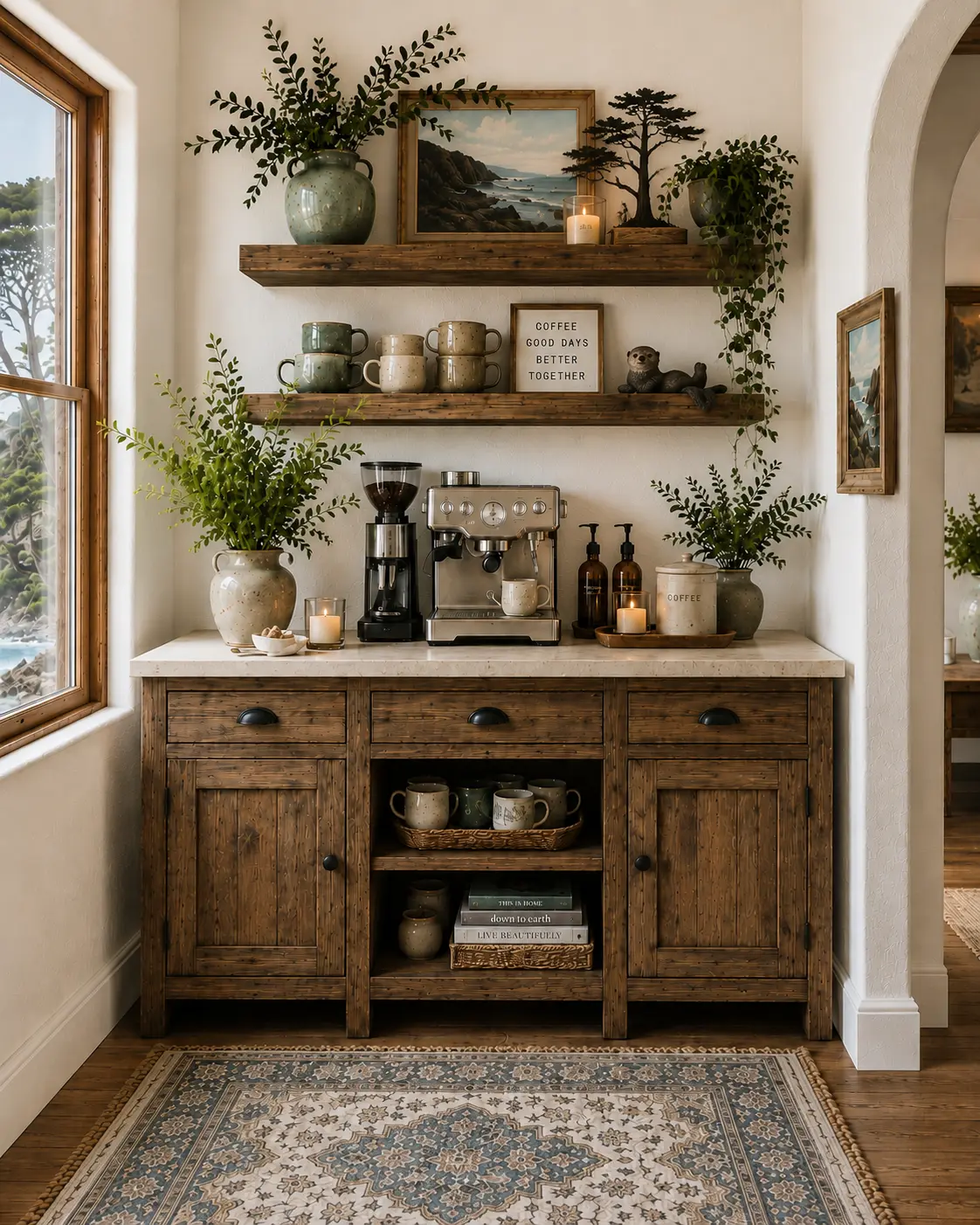 Monterey Bay Coastal Coffee Bar: Shop the Look for a Warm Rustic Coastal Coffee Station