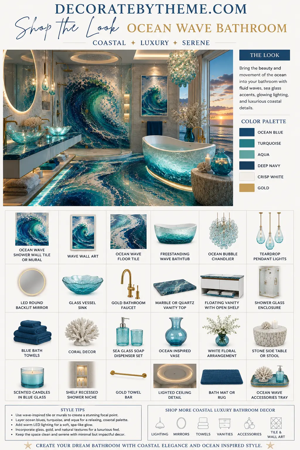 Ocean Wave Bathroom Decor Shop the Look