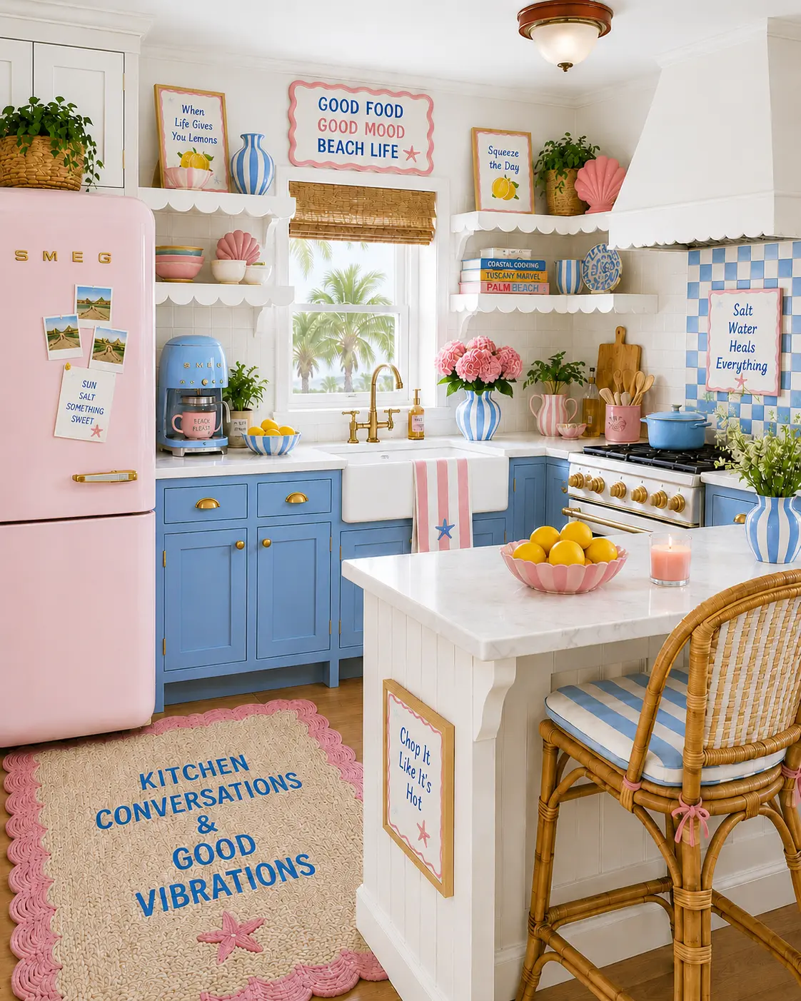 Retro Boutique Coastal Kitchen: A Pink and Blue Beach Kitchen Full of Charm